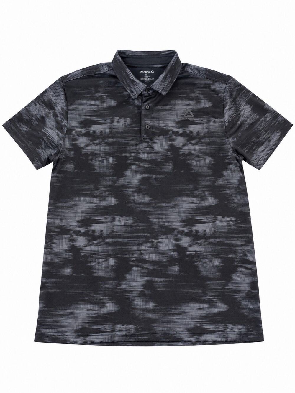 Reebok Men’s Large Black Gray Performance Polo Shirt Short Sleeve Athletic